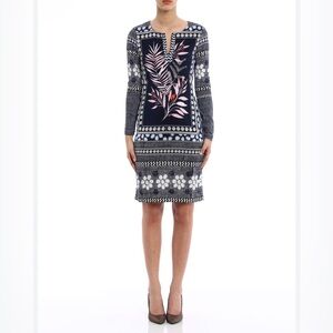 Diane Von Furstenberg Black and White Sheath Dress Long Sleeve